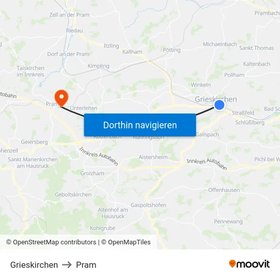 Grieskirchen to Pram map