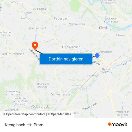 Krenglbach to Pram map