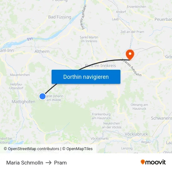 Maria Schmolln to Pram map