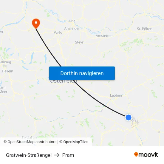 Gratwein-Straßengel to Pram map