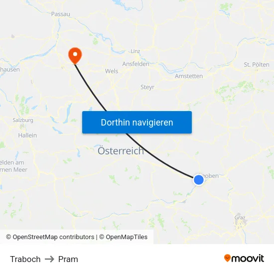 Traboch to Pram map