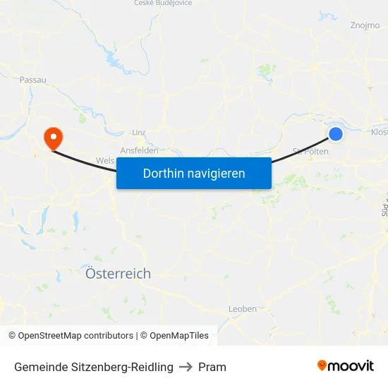 Gemeinde Sitzenberg-Reidling to Pram map