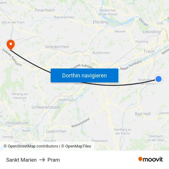 Sankt Marien to Pram map
