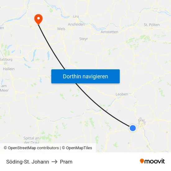Söding-St. Johann to Pram map