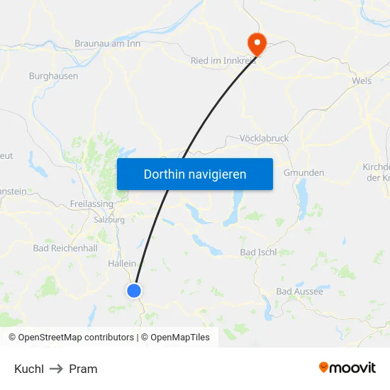 Kuchl to Pram map