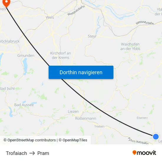 Trofaiach to Pram map