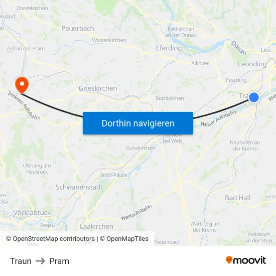 Traun to Pram map