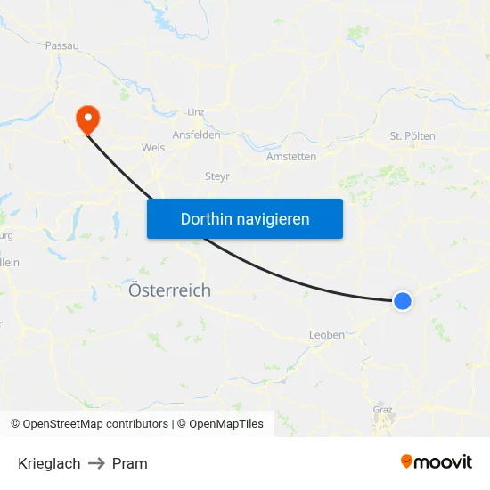 Krieglach to Pram map
