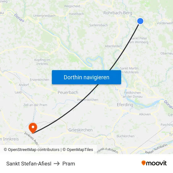 Sankt Stefan-Afiesl to Pram map