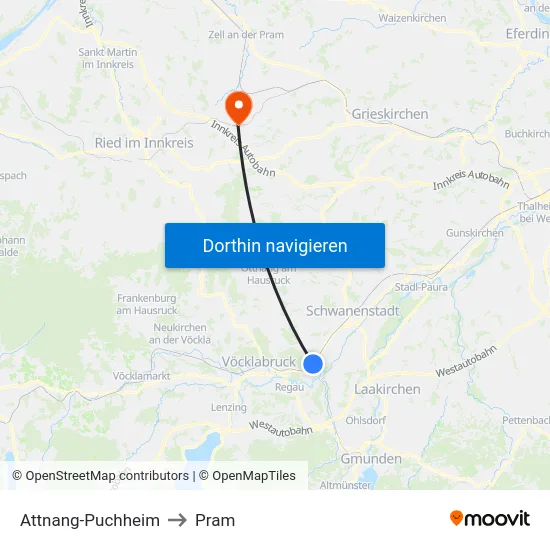 Attnang-Puchheim to Pram map