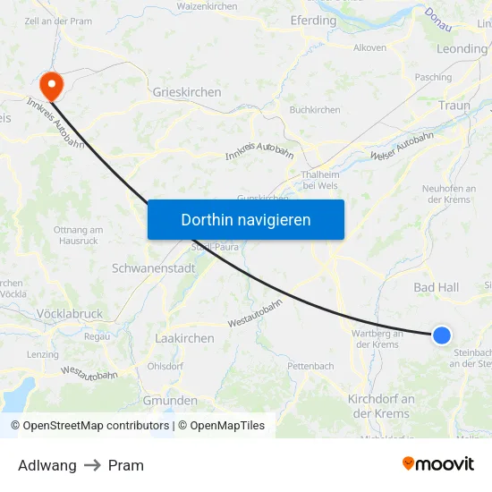 Adlwang to Pram map