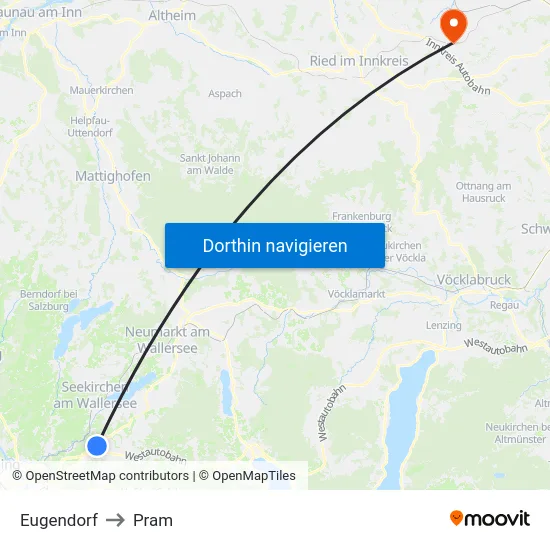 Eugendorf to Pram map