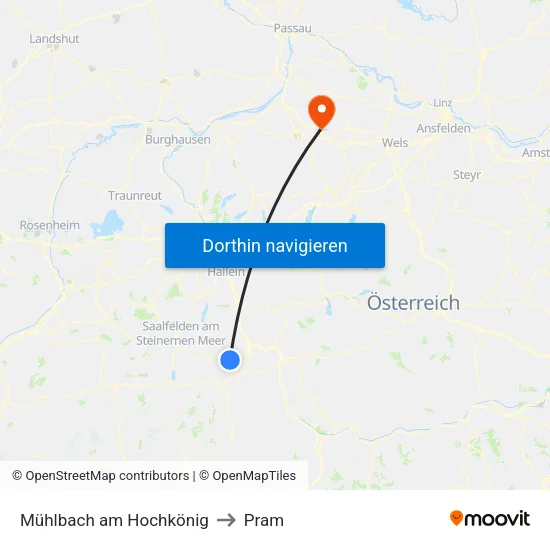 Mühlbach am Hochkönig to Pram map