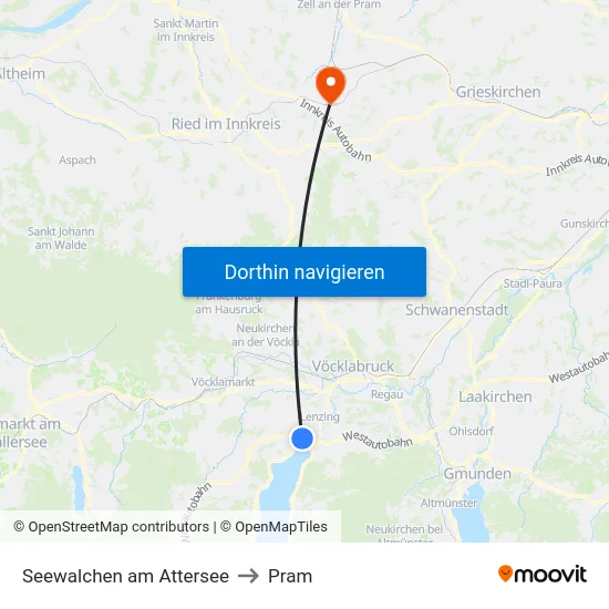 Seewalchen am Attersee to Pram map