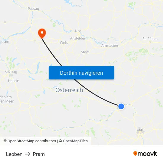 Leoben to Pram map