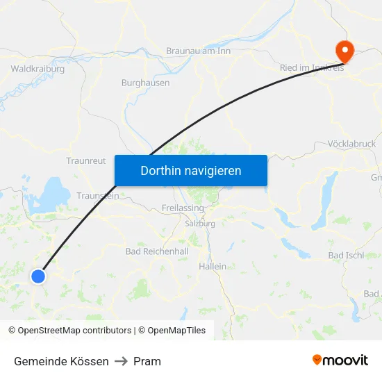 Gemeinde Kössen to Pram map