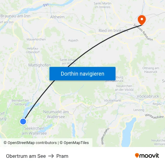 Obertrum am See to Pram map