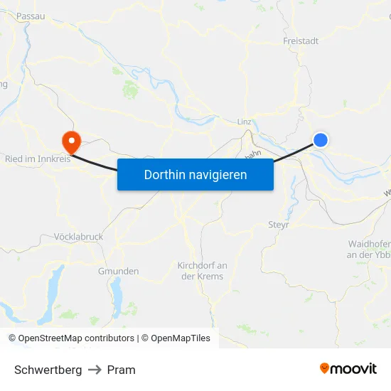 Schwertberg to Pram map