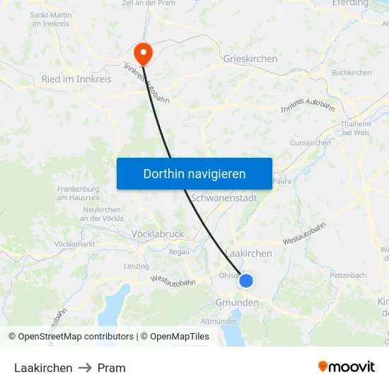 Laakirchen to Pram map