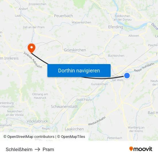 Schleißheim to Pram map