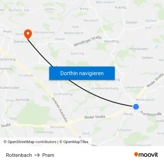 Rottenbach to Pram map