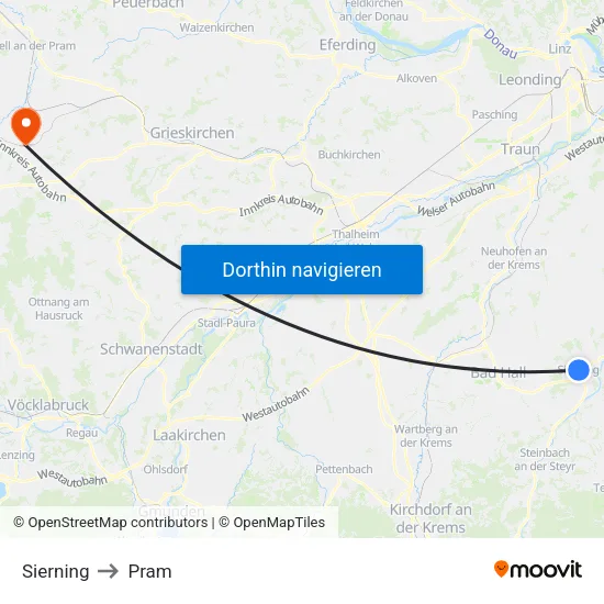 Sierning to Pram map