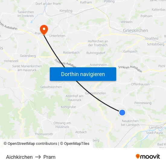 Aichkirchen to Pram map