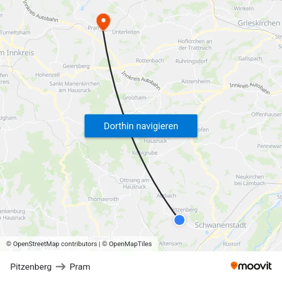 Pitzenberg to Pram map