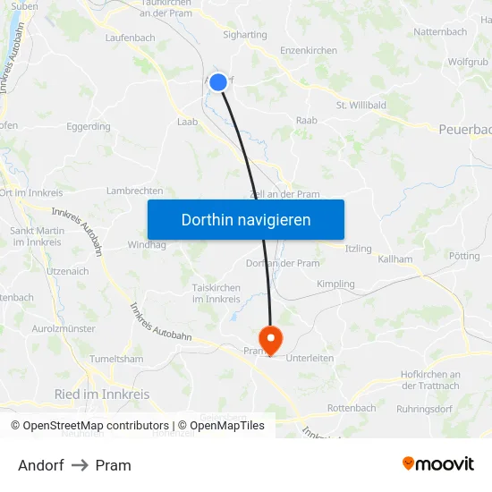 Andorf to Pram map