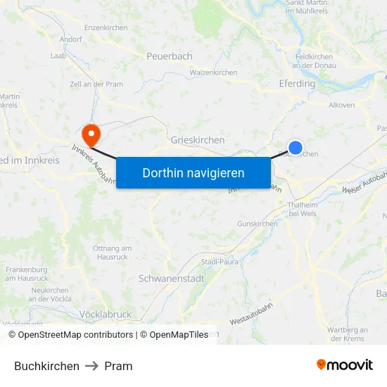 Buchkirchen to Pram map