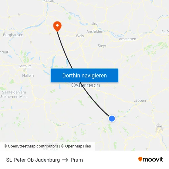 St. Peter Ob Judenburg to Pram map