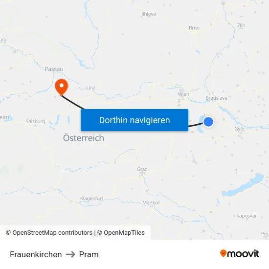 Frauenkirchen to Pram map