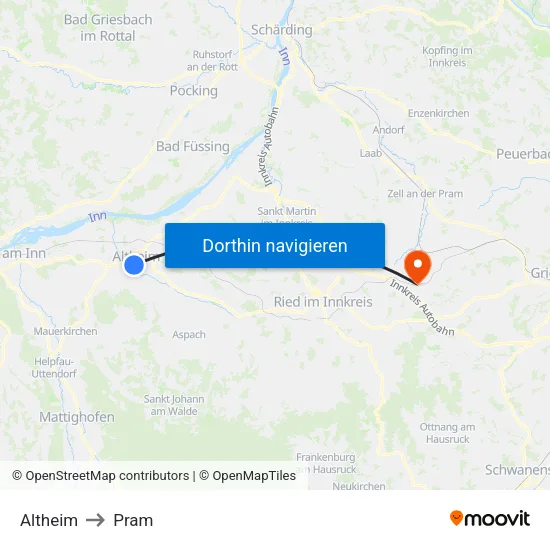 Altheim to Pram map