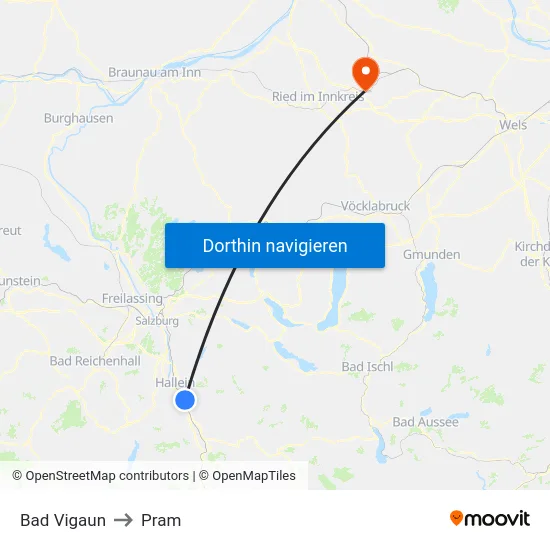Bad Vigaun to Pram map