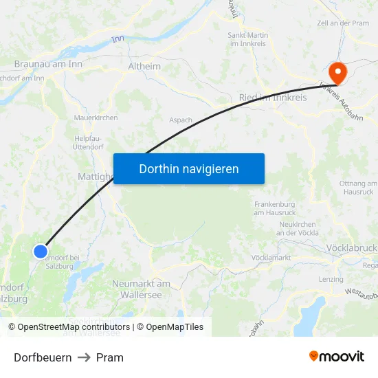 Dorfbeuern to Pram map