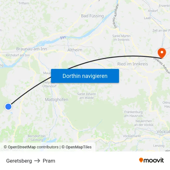 Geretsberg to Pram map