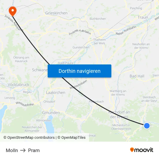 Molln to Pram map