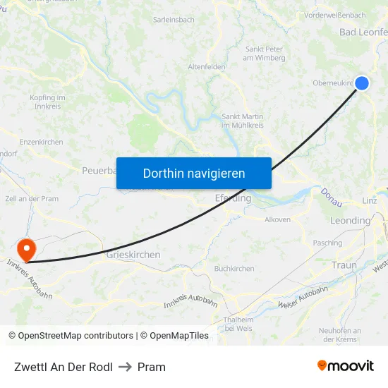 Zwettl An Der Rodl to Pram map