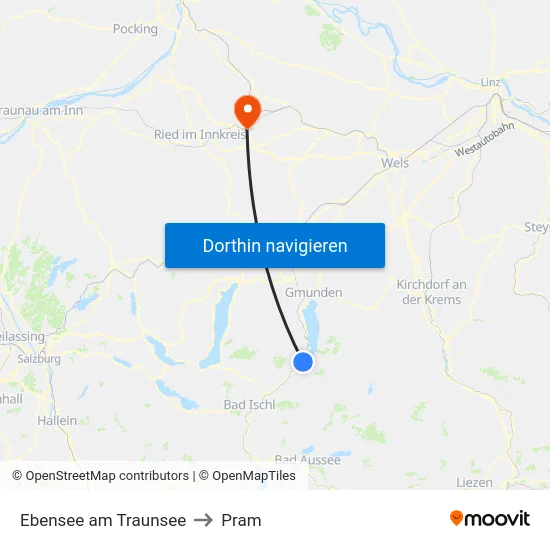 Ebensee am Traunsee to Pram map