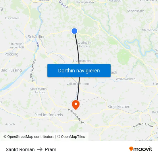 Sankt Roman to Pram map