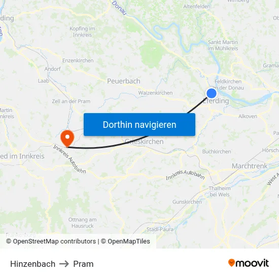 Hinzenbach to Pram map
