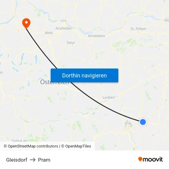 Gleisdorf to Pram map