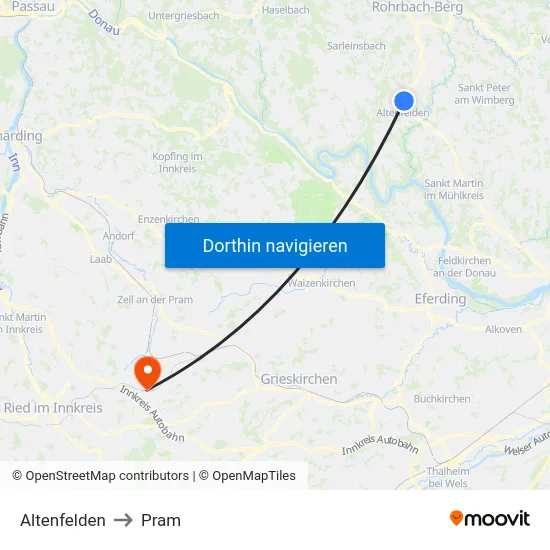 Altenfelden to Pram map