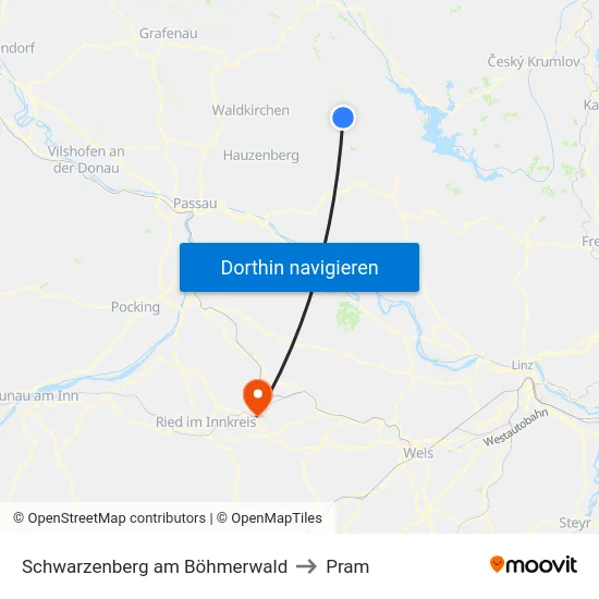 Schwarzenberg am Böhmerwald to Pram map