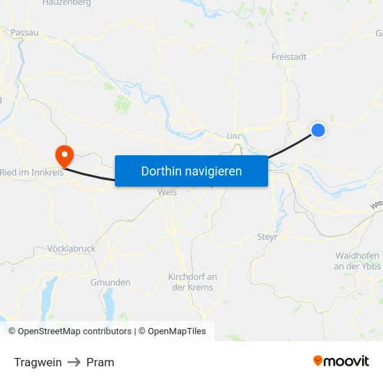 Tragwein to Pram map