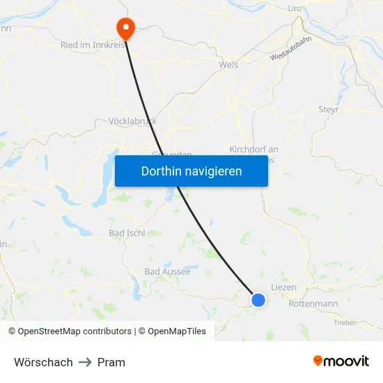 Wörschach to Pram map