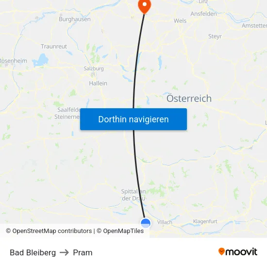 Bad Bleiberg to Pram map