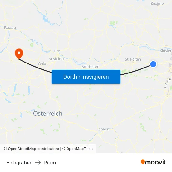 Eichgraben to Pram map