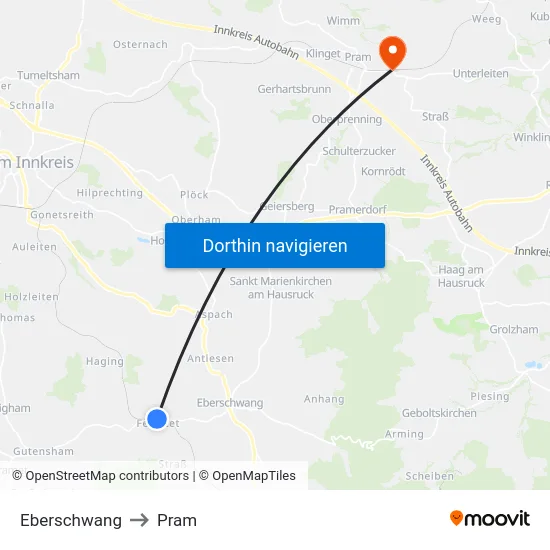 Eberschwang to Pram map