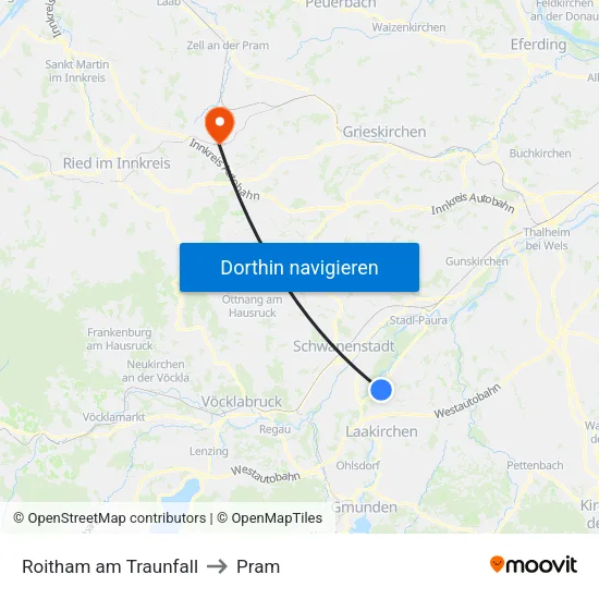 Roitham am Traunfall to Pram map